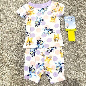Bluey Bamboo Pajama Shortie Set Purple Polka Dot Bluey Bingo 18 Months NWT